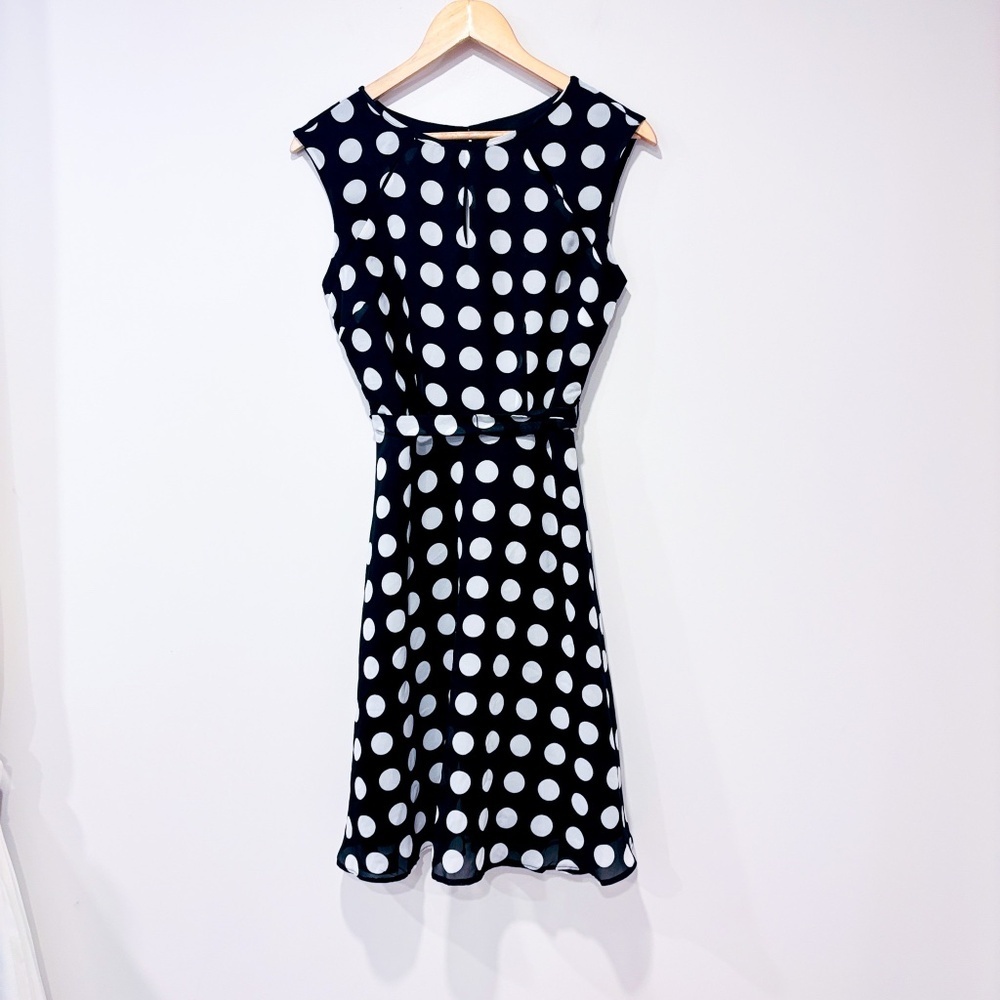 LORI M COLLECTION Black & White Polka Dot Fit & Flare Dress | Small‎ *